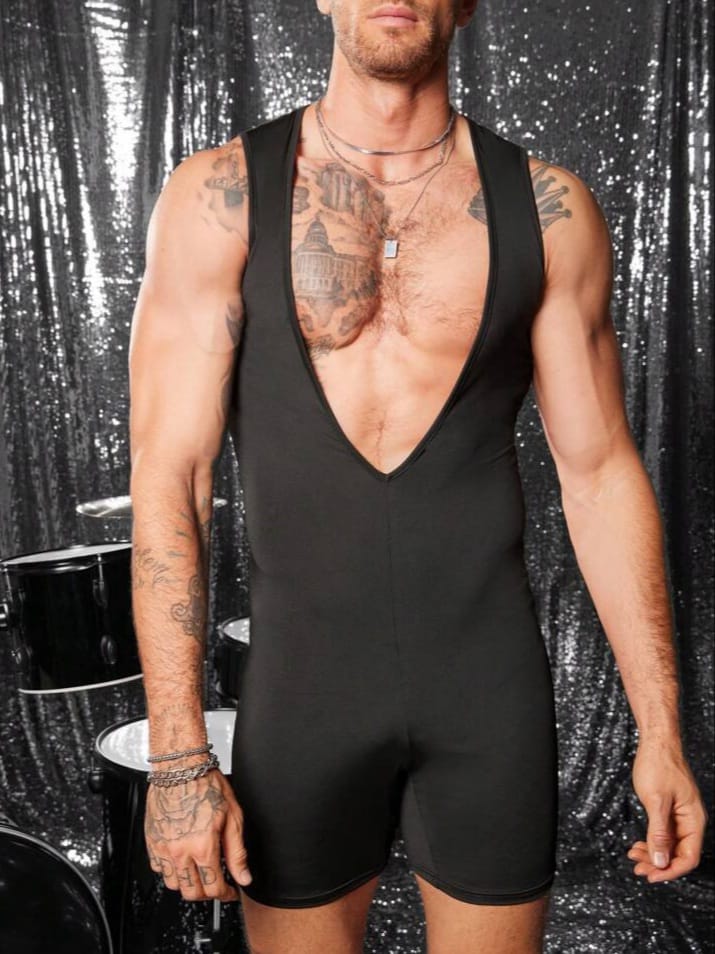 Crystal City Men's Sexy Deep V-Neck Backless Romper